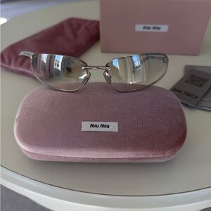 Miu Miu Silver Metal Rim Sunglasses ( brand new)with Pink Velvet Case